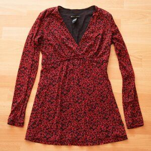 Grunge Goth Alt Dark Red Floral Long Sleeve Top